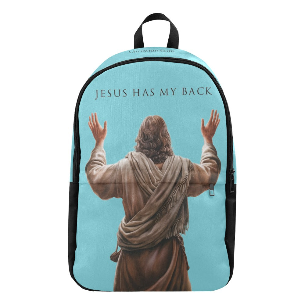 "Jesus Has My Back" Christian Backpack-Black Side Accent (Choose Green or Blue shades)