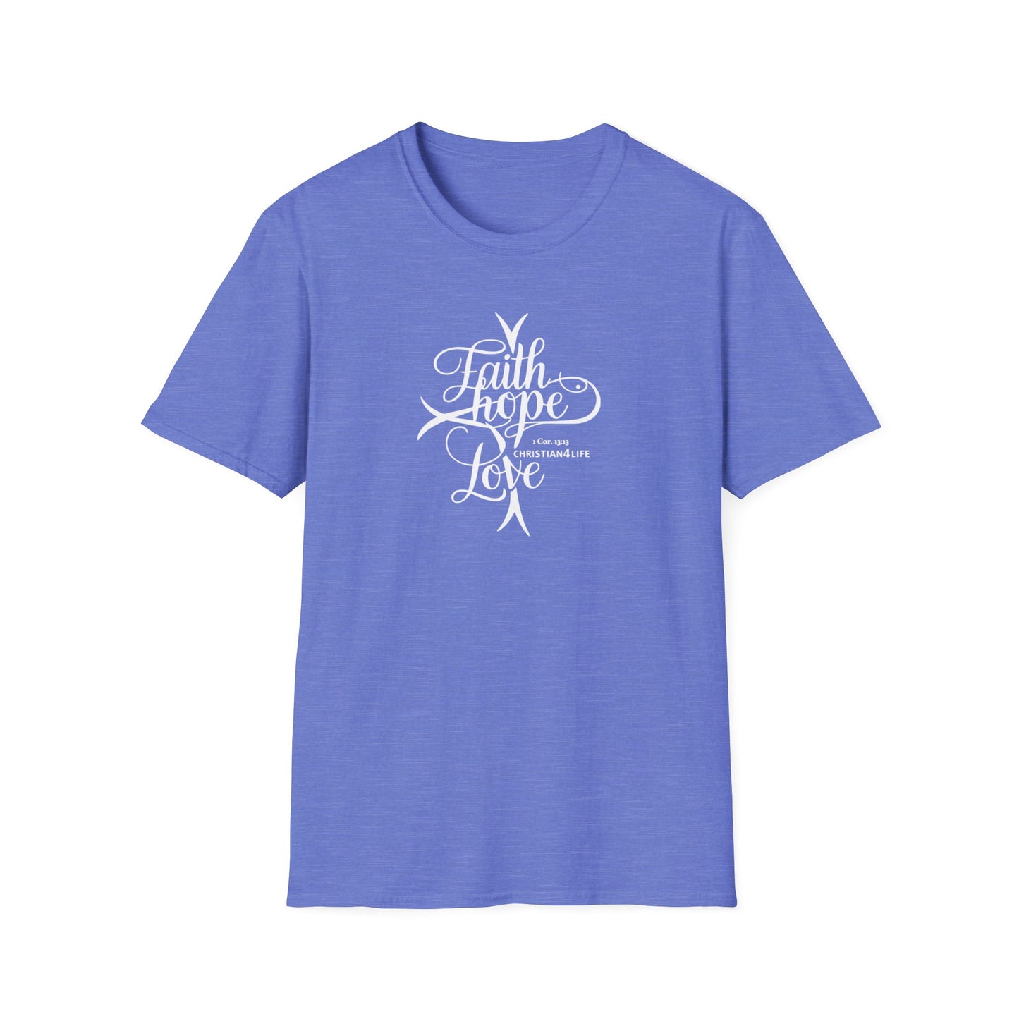 ’Faith Hope Love’ Unisex Christian Cotton Softstyle T-Shirt - Heather Royal / S - T-Shirt