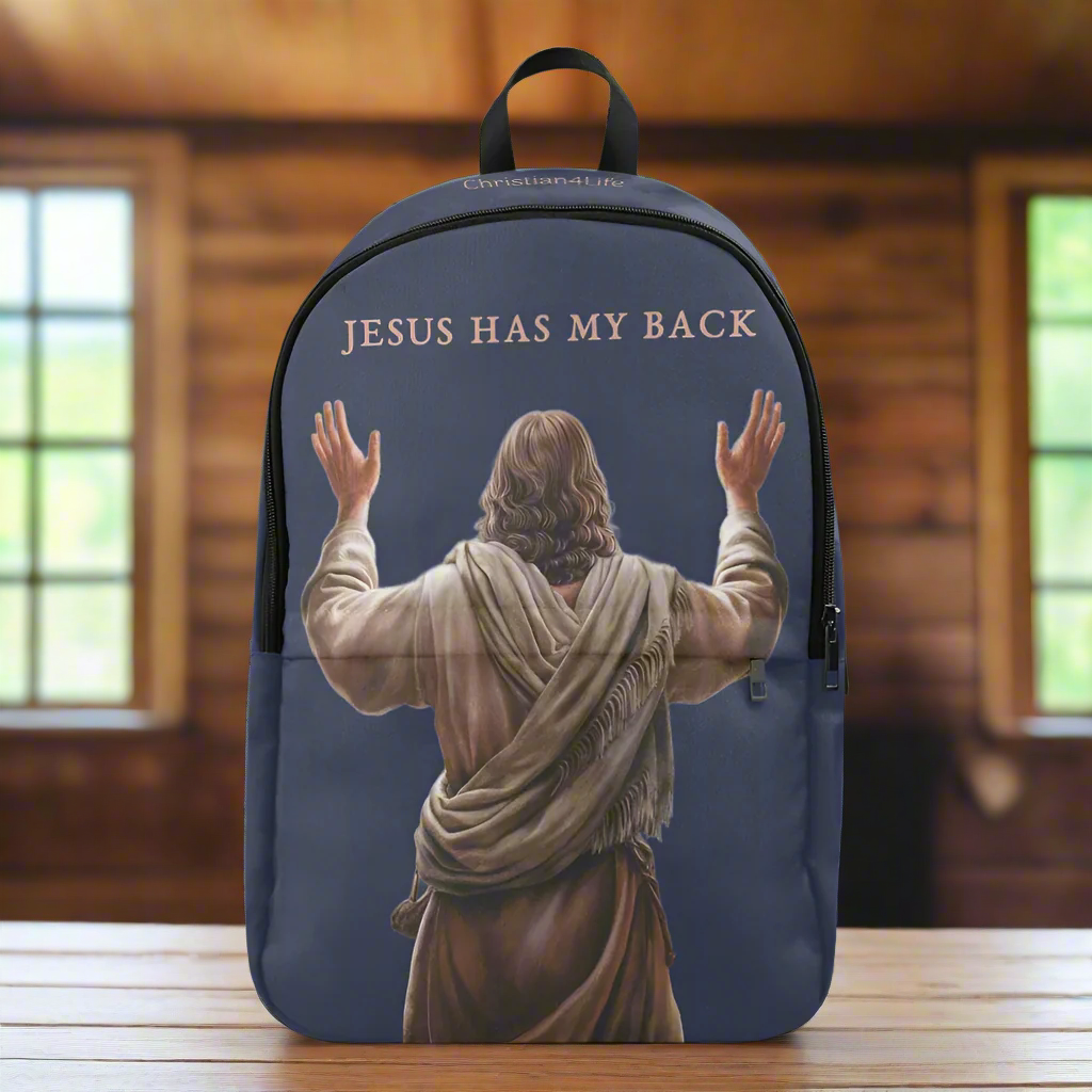 "Jesus Has My Back" design Christian Backpack (Choose Blue Shade)