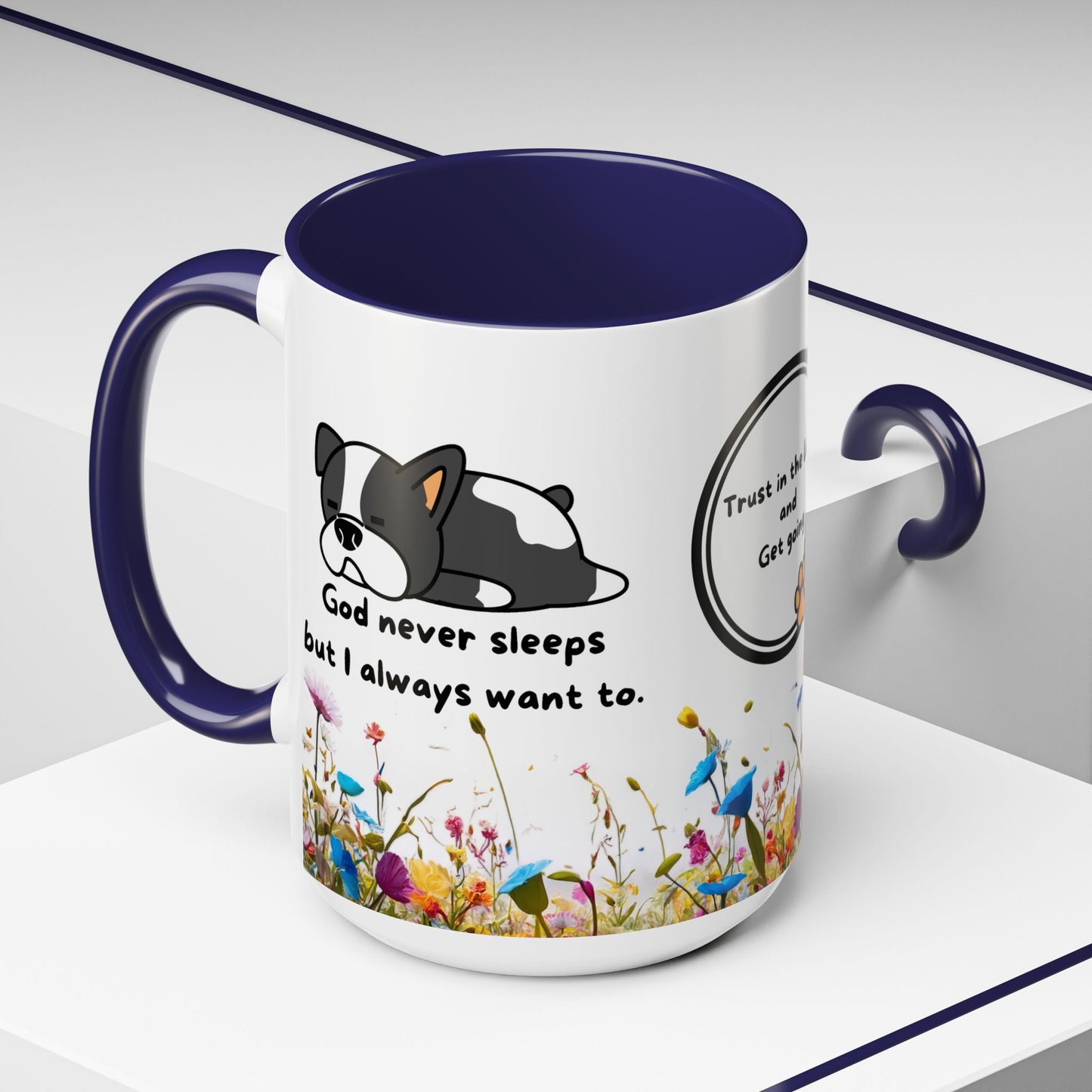 Christian 11oz and 15oz Accent Coffee Mug ’God never sleeps’ (with flowers) - Mug