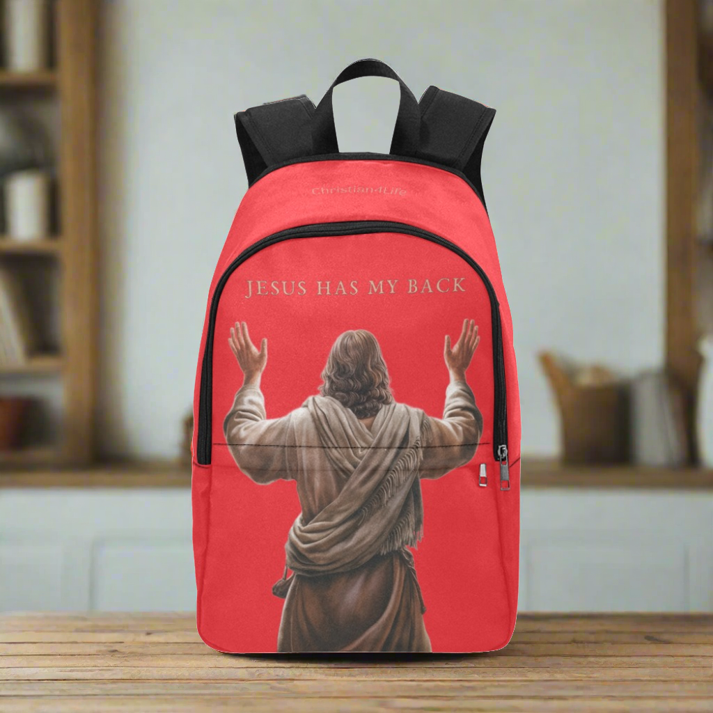 "Jesus Has My Back" Christian Backpack (Choose Red Shade)