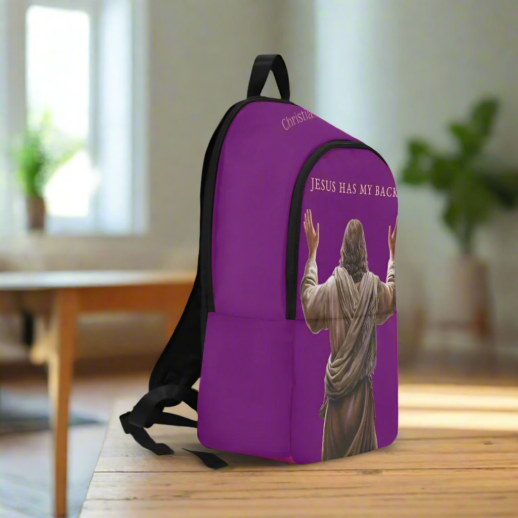 "Jesus Has My Back" Christian Backpack (Choose Purple Shade)