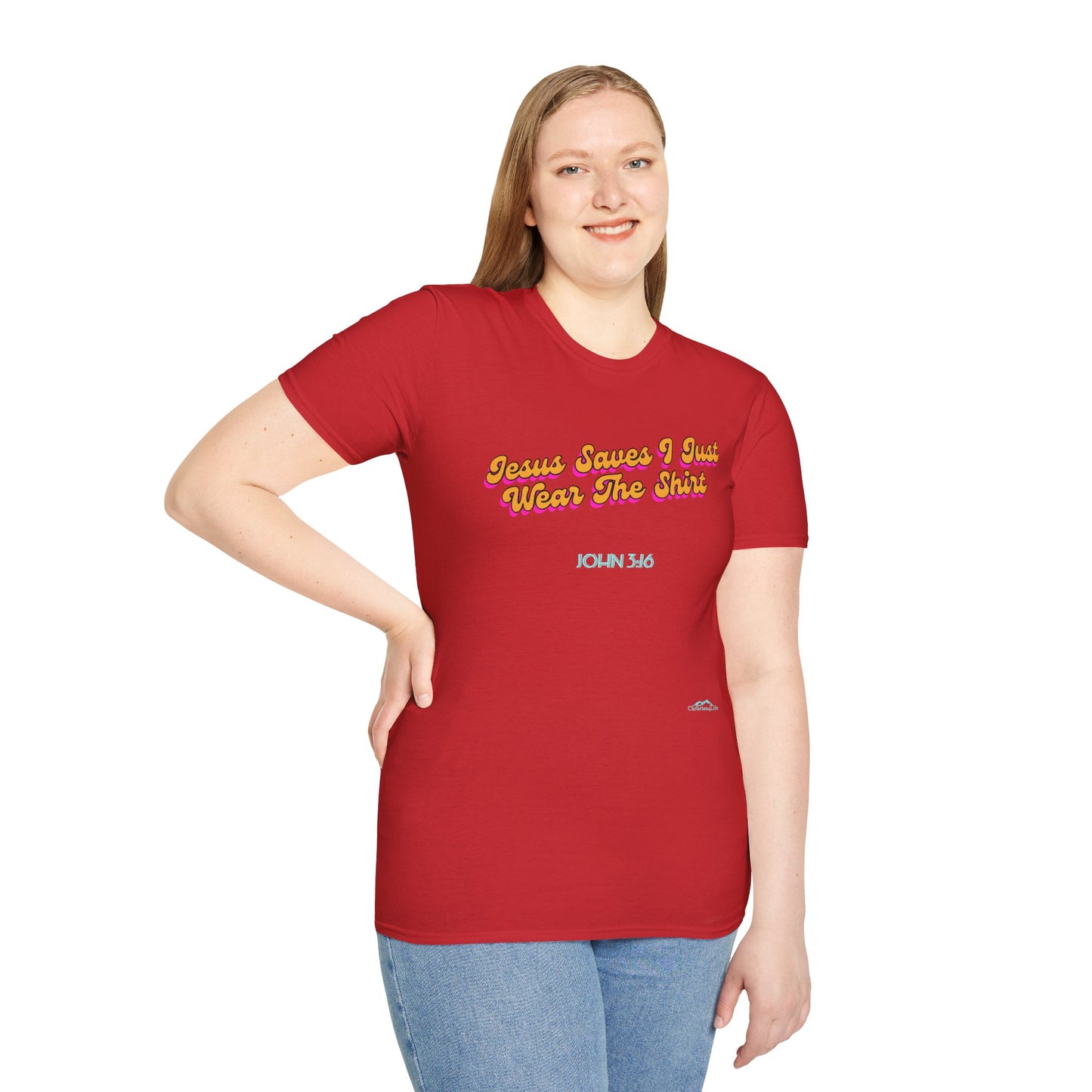 "Jesus Saves, I just Wear the Shirt" Unisex Cotton Softstyle T-Shirt