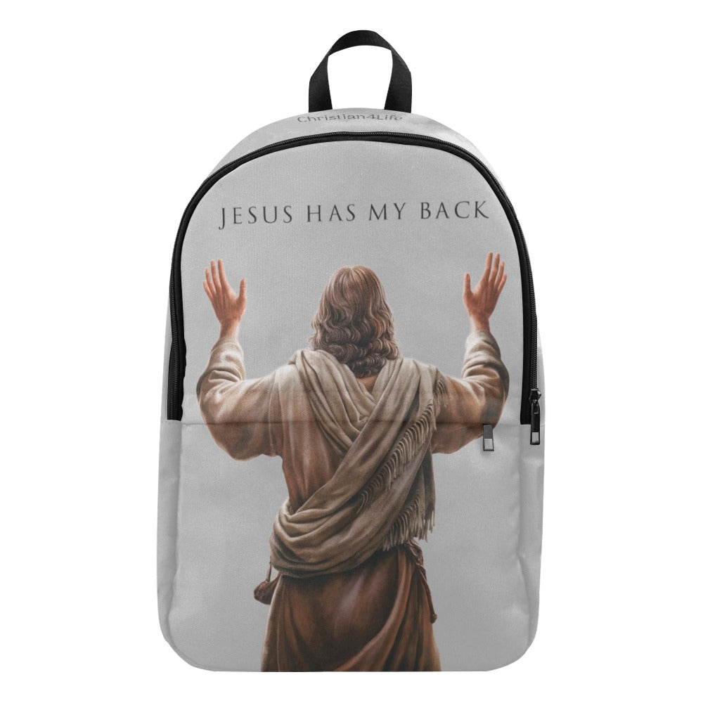 "Jesus Has My Back" Graphic design Christian Backpack (Choose Grey Shade)