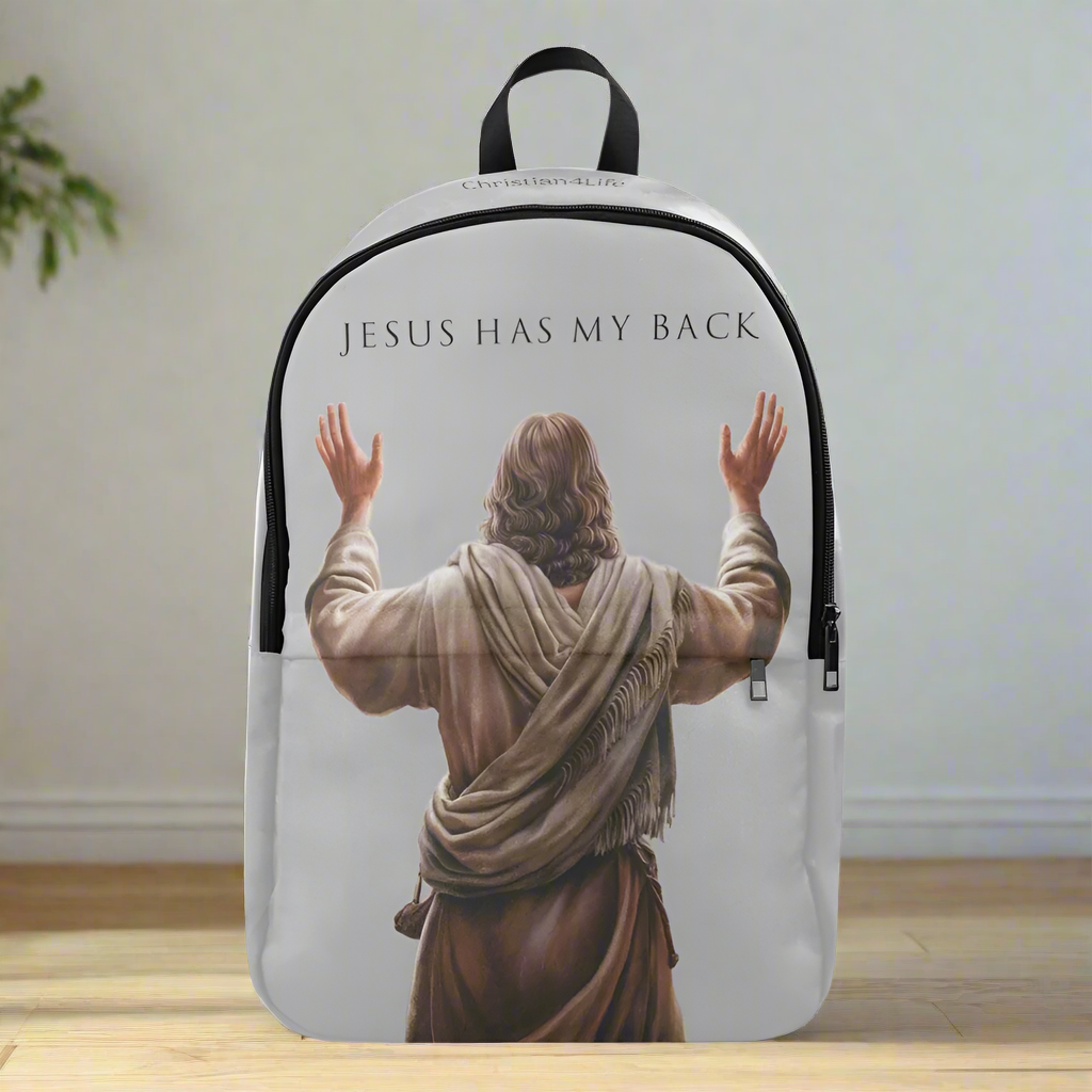 "Jesus Has My Back" Graphic design Christian Backpack (Choose Grey Shade)