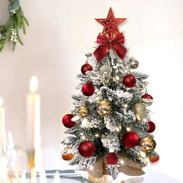 22in Tabletop Christmas Trees With Lights Christmas Ornaments Decorations & snow - Red - Home Decor