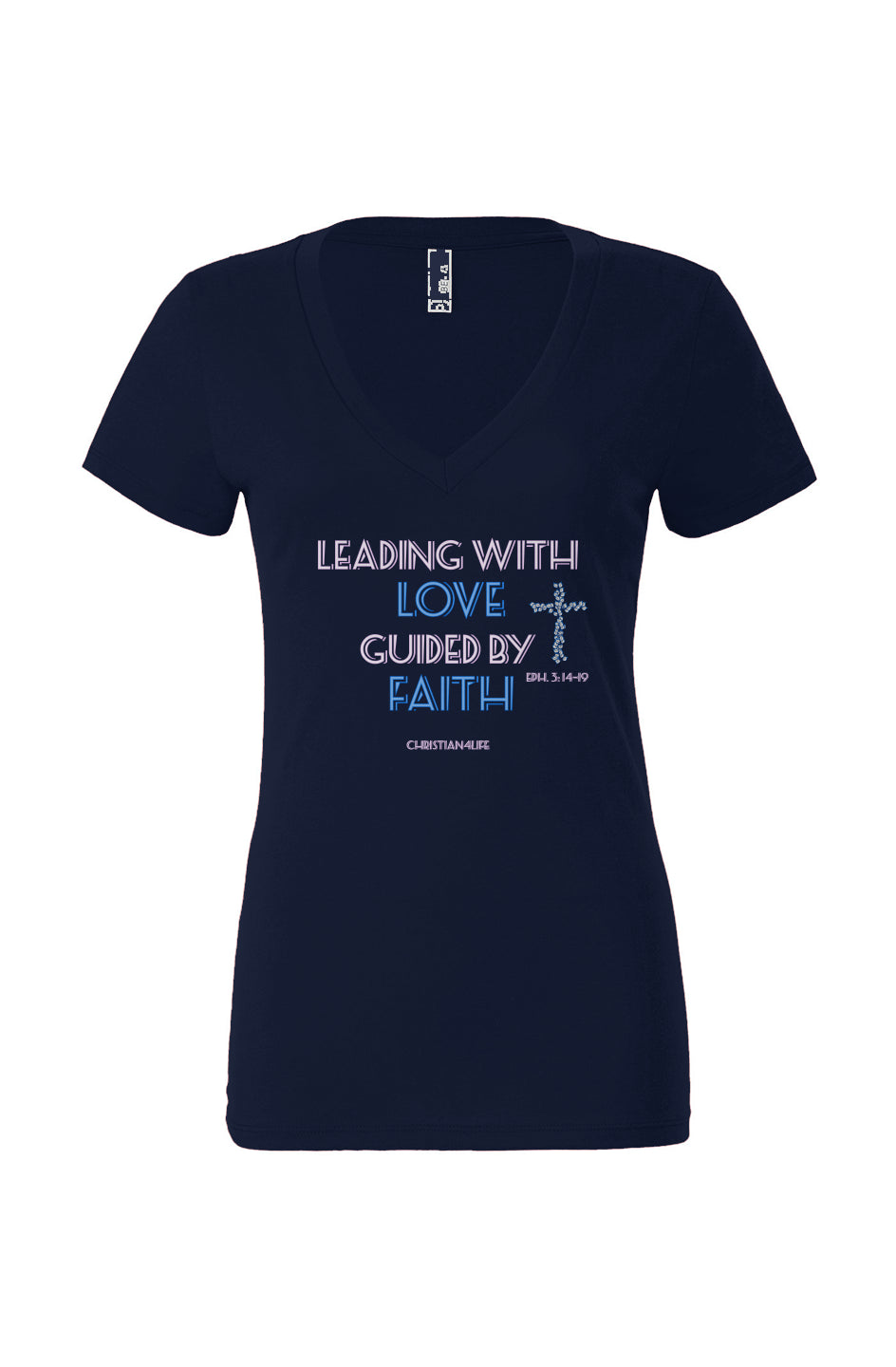 Leading with Love-Women’s Jersey Short Sleeve Deep V-Neck Tee - s / navy - T-Shirt