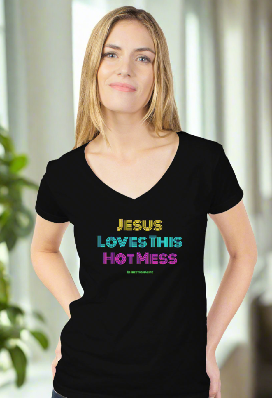 Jesus Loves this Hot Mess - womens tultex v neck - V-neck