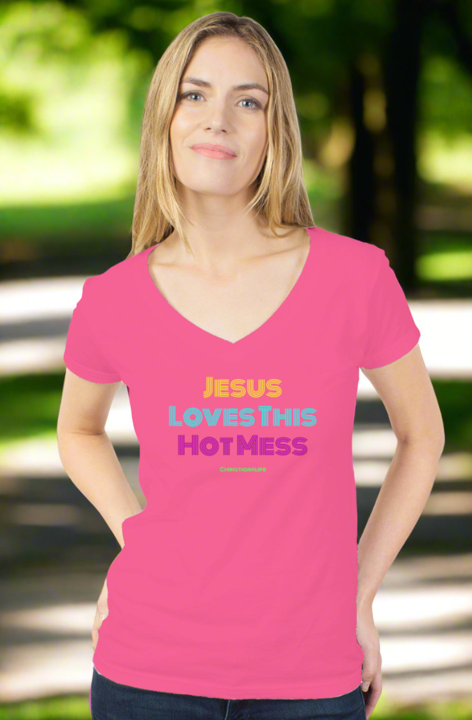 Jesus Loves this Hot Mess - womens tultex v neck - V-neck
