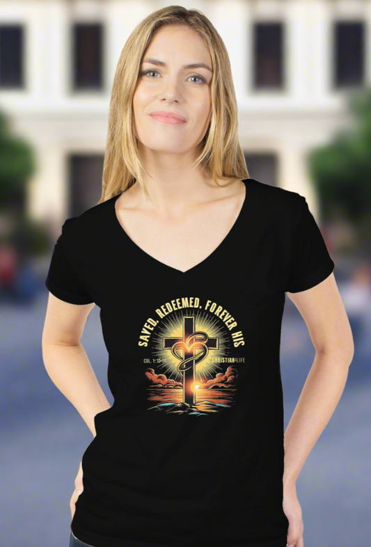 Saved and Redeemed-Women’s tultex v neck - V-neck