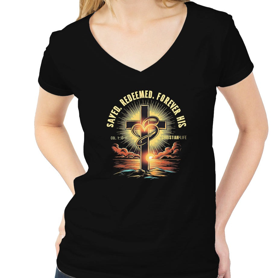Saved and Redeemed-Women’s tultex v neck - XS / Black - V-neck