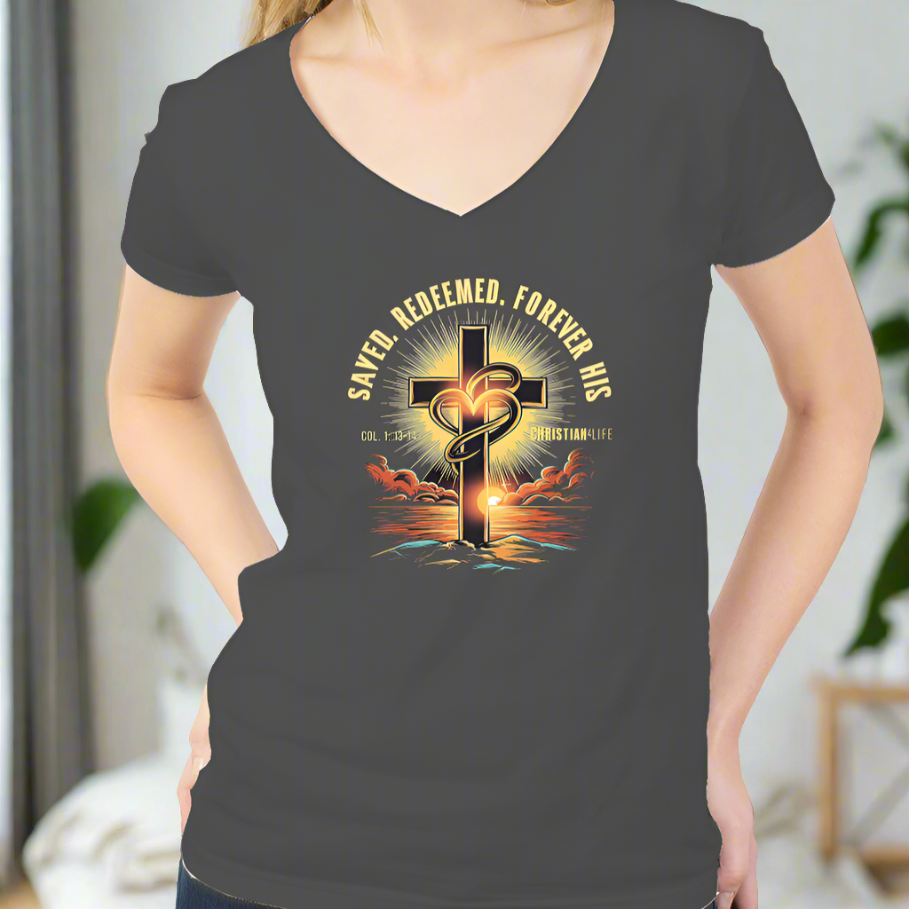 Saved and Redeemed-Women’s tultex v neck - V-neck