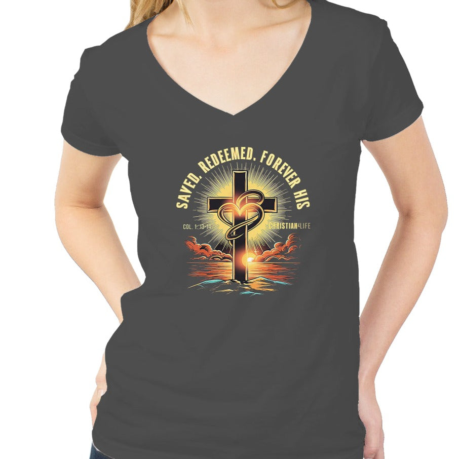 Saved and Redeemed-Women’s tultex v neck - XS / Charcoal - V-neck