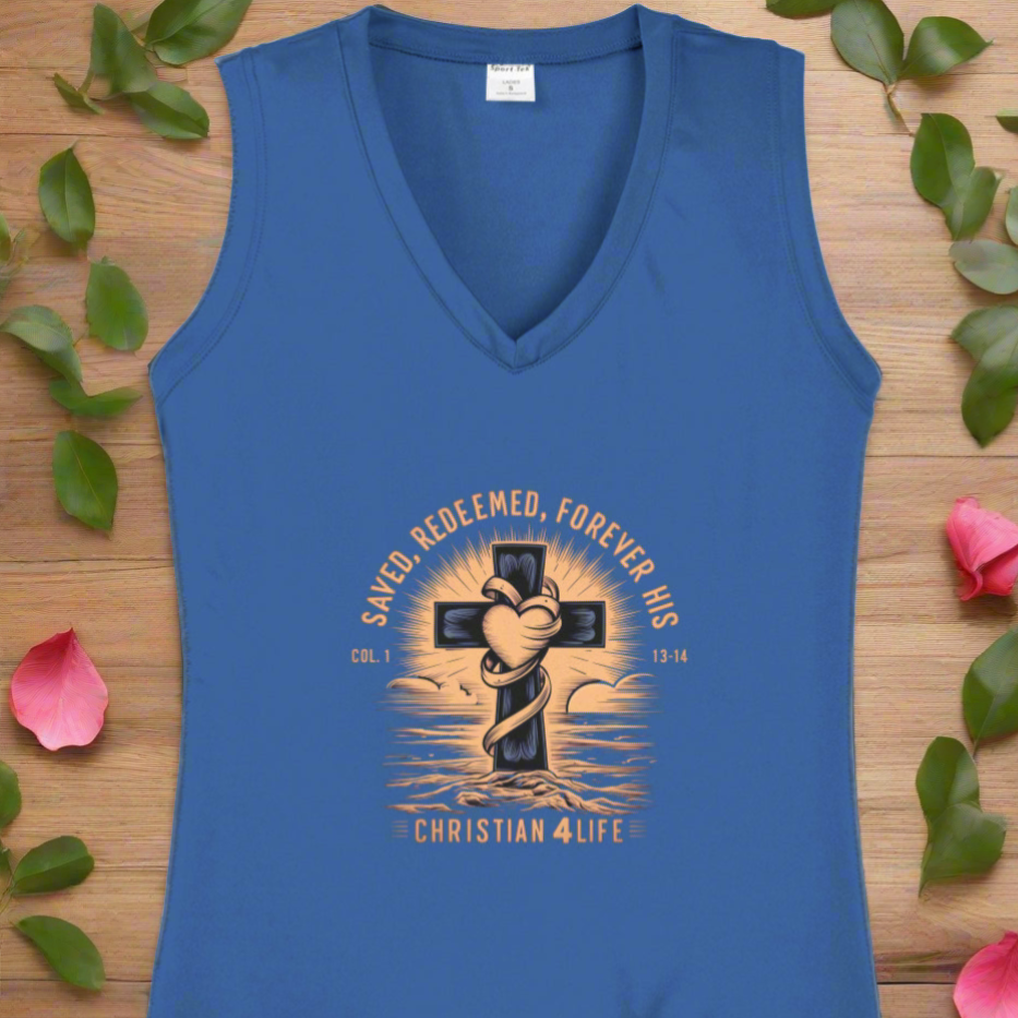 Saved and Redeemed Ladies Competitor V-Neck Tee - V-neck
