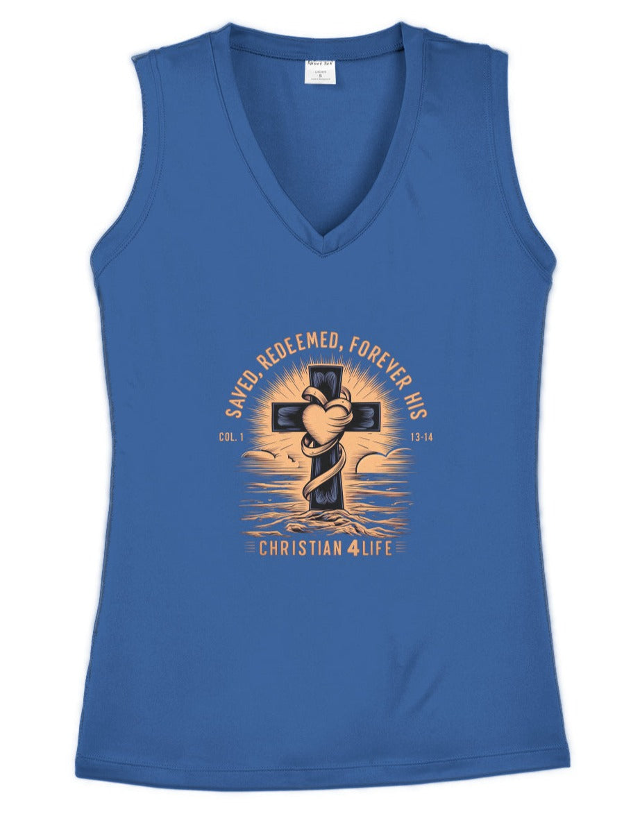 Saved and Redeemed Ladies Competitor V-Neck Tee - S / True Royal - V-neck