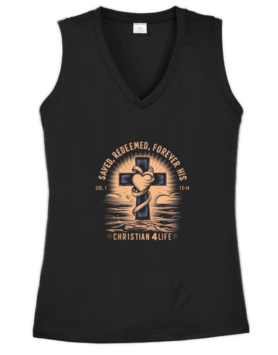Saved and Redeemed Ladies Competitor V-Neck Tee - S / Black - V-neck