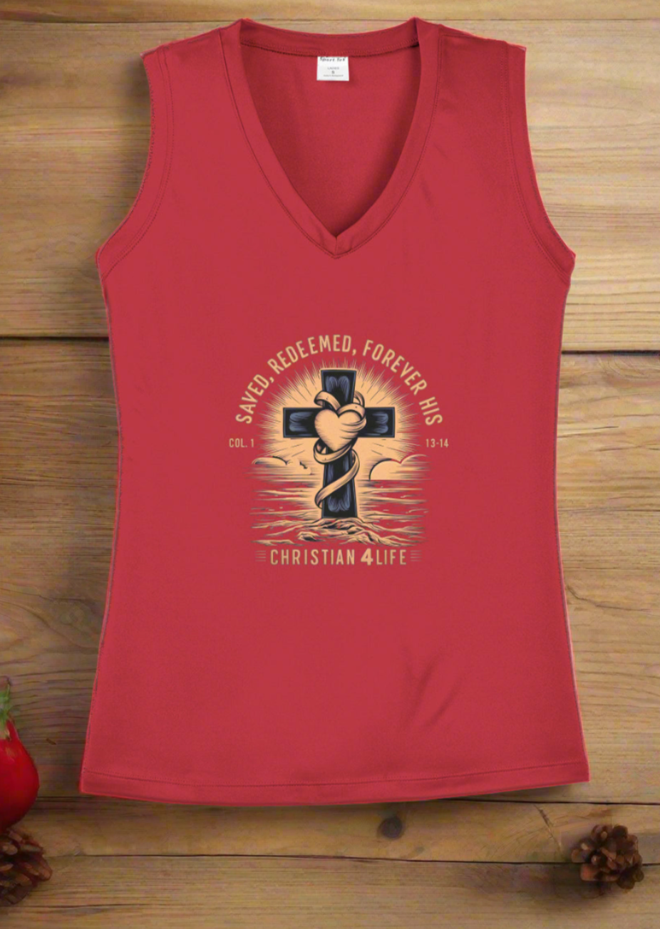 Saved and Redeemed Ladies Competitor V-Neck Tee - V-neck