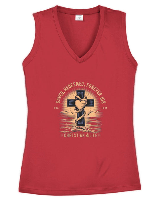 Saved and Redeemed Ladies Competitor V-Neck Tee - S / True Red - V-neck
