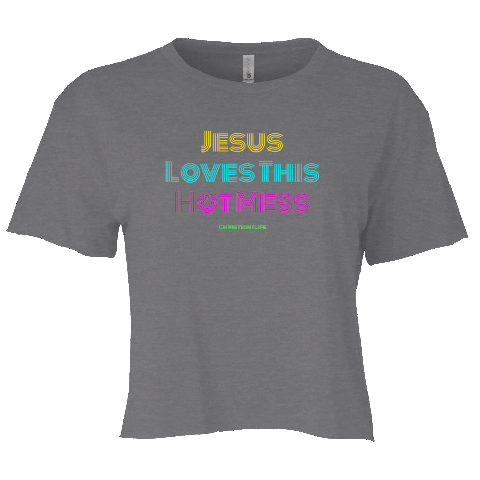 Jesus Loves this Hot Mess -Women’s Festival Crop Top - Ash / XS - T-Shirt