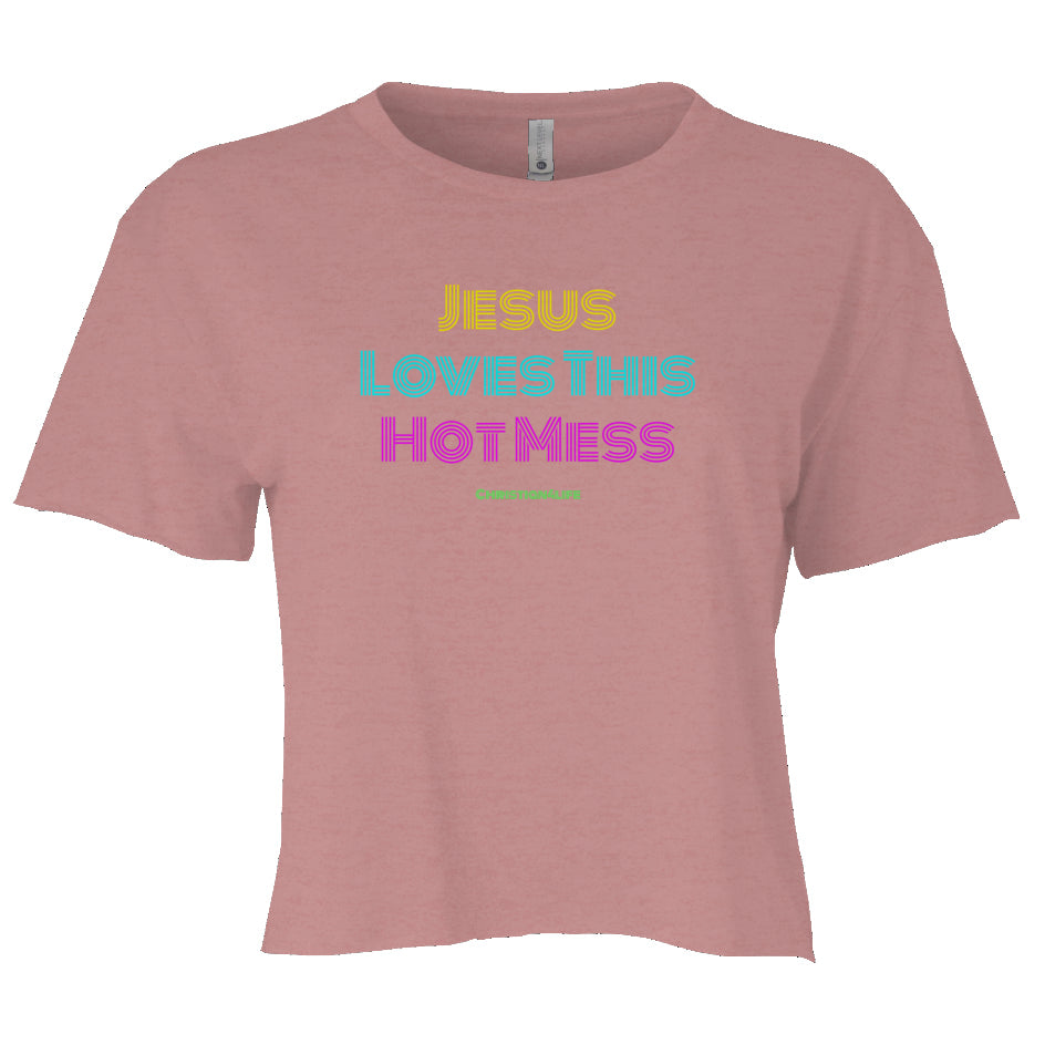 Jesus Loves this Hot Mess -Women’s Festival Crop Top - Desert Pink / XS - T-Shirt
