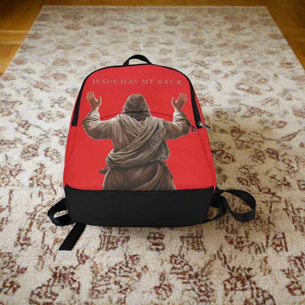 "Jesus Has My Back" Christian Backpack (Choose Red Shade)