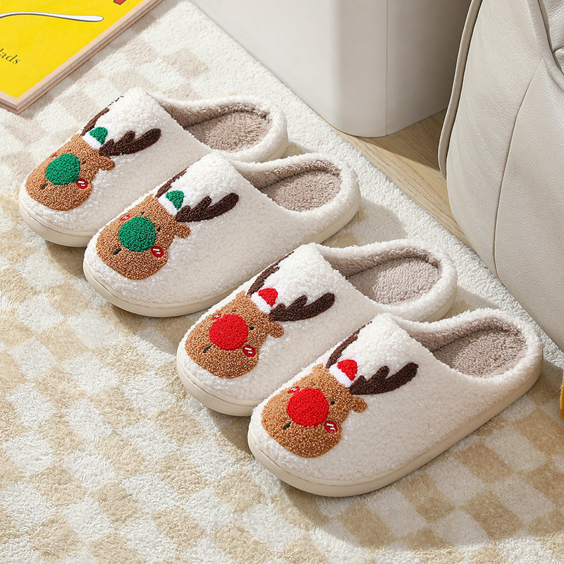 Christmas Winter Home Slippers Elk Soft Cozy Bedroom Slipper - Slippers