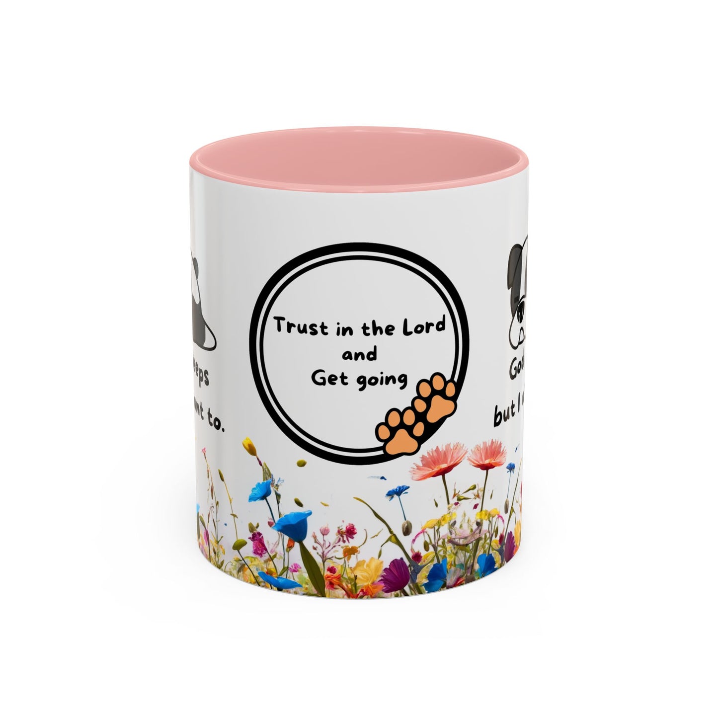 Christian 11oz and 15oz Accent Coffee Mug ’God never sleeps’ (with flowers) - Mug
