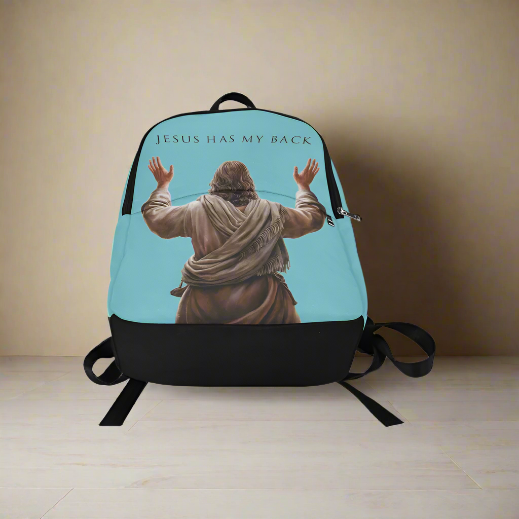 "Jesus Has My Back" design Christian Backpack (Choose Blue Shade)