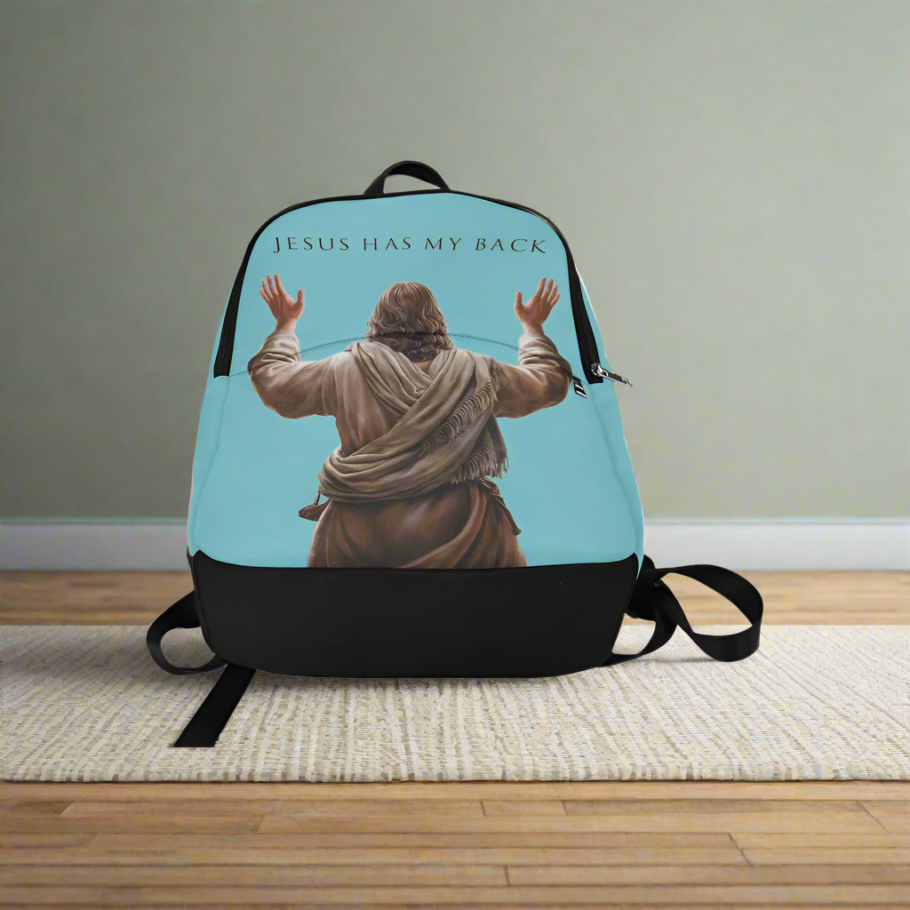 "Jesus Has My Back" design Christian Backpack (Choose Blue Shade)