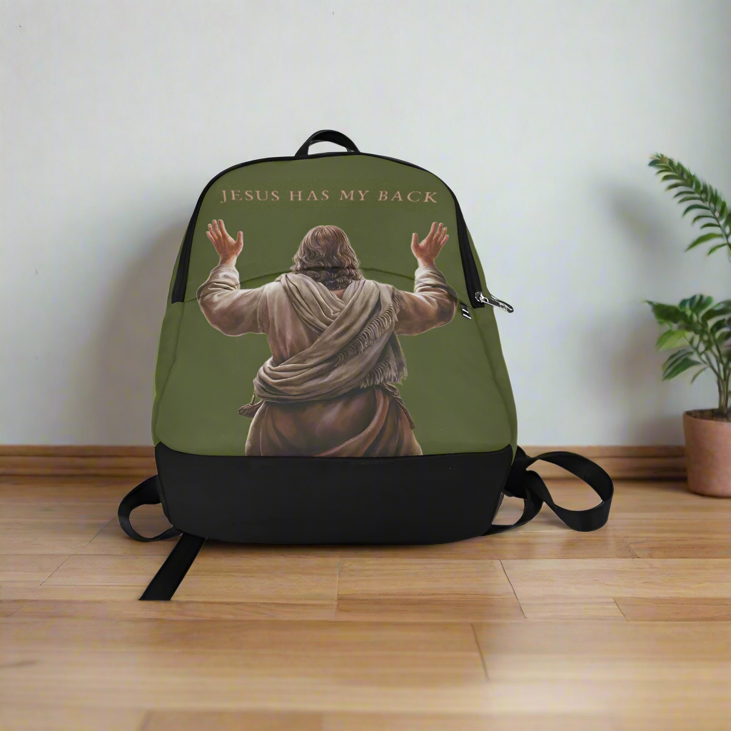 "Jesus Has My Back" Christian Backpack (Choose Green Shade)