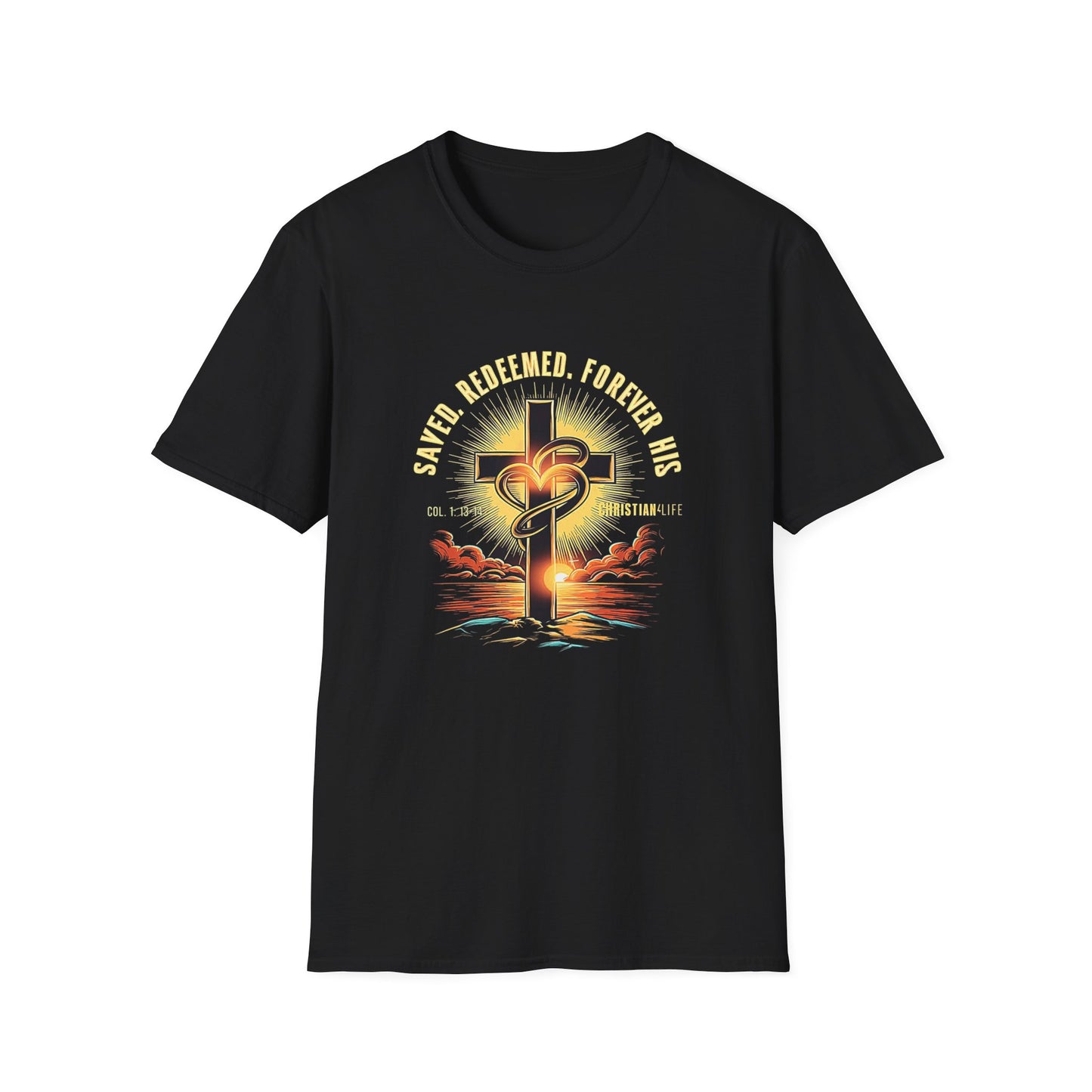 Unisex ’Saved Redeemed Forever His’ Christian Cotton Softstyle T-Shirt - Black / S - T-Shirt