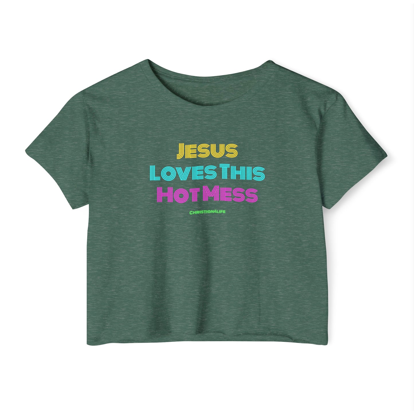 Jesus Loves this Hot Mess -Women’s Festival Crop Top - Royal Pine / XS - T-Shirt