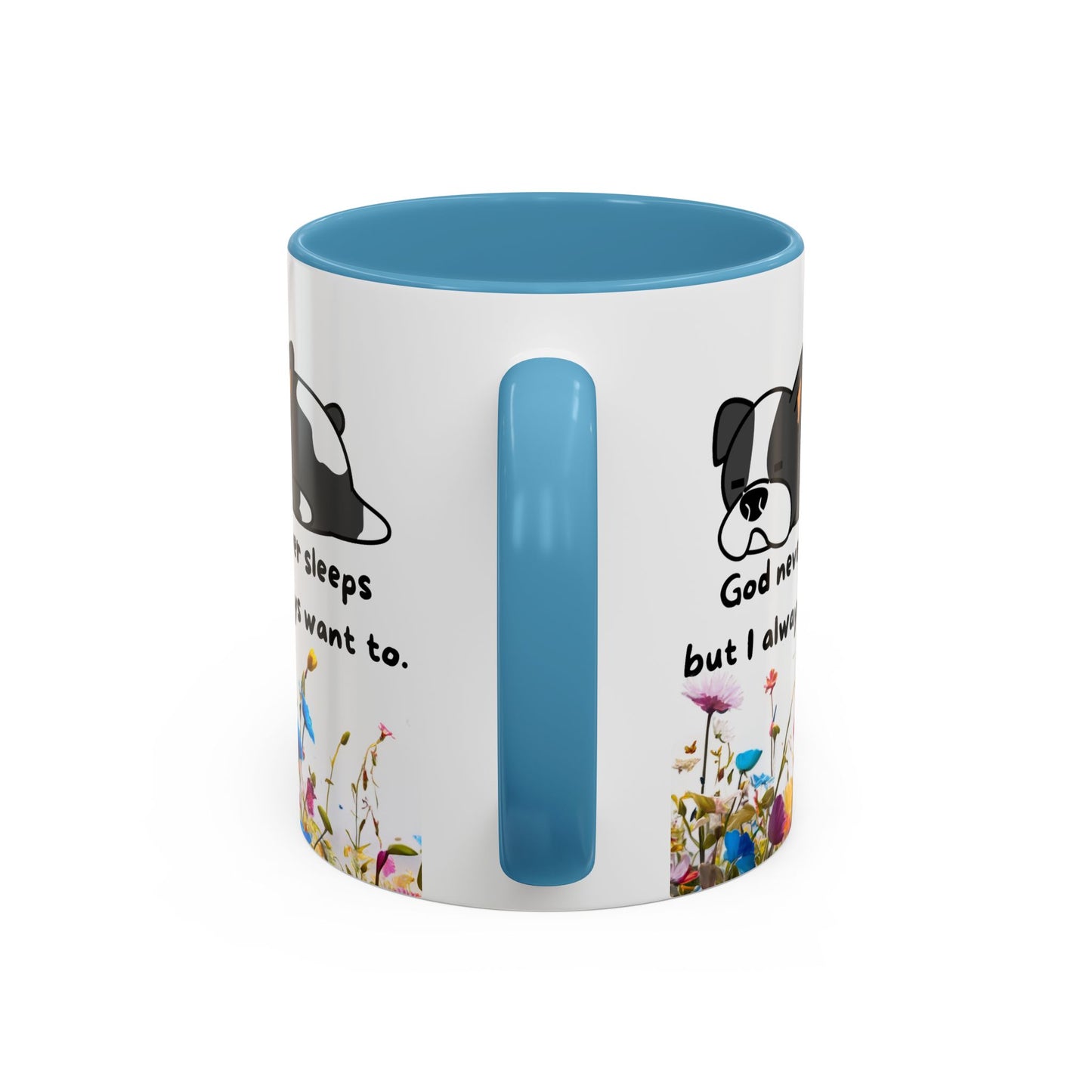 Christian 11oz and 15oz Accent Coffee Mug ’God never sleeps’ (with flowers) - Mug
