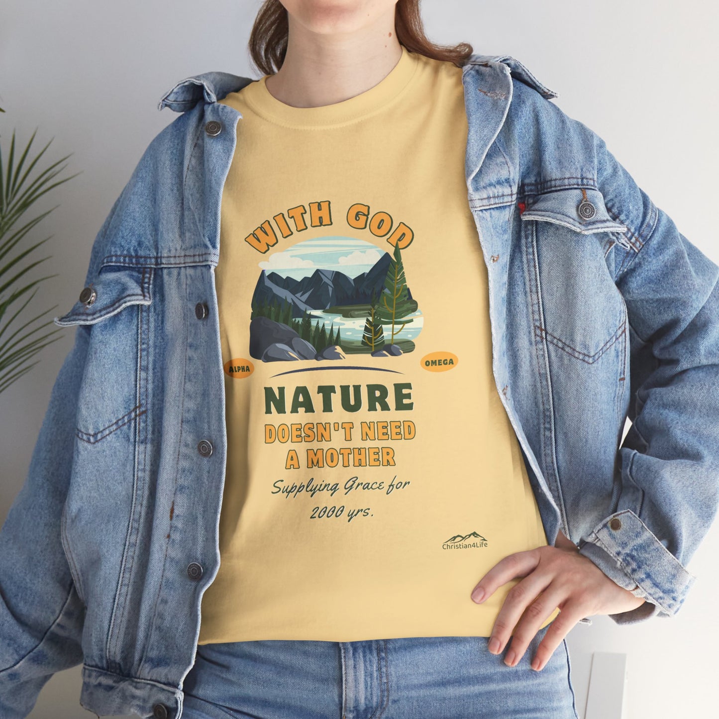 Unisex "With God Nature doesn't need a mother" Heavy Cotton Christian Tee