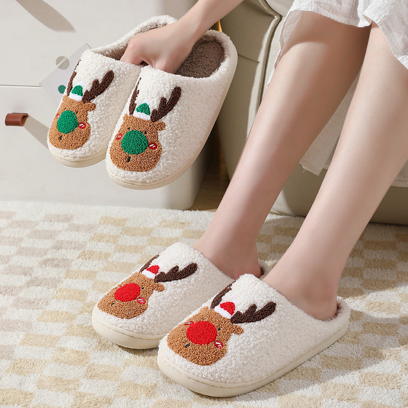 Christmas Winter Home Slippers Elk Soft Cozy Bedroom Slipper - Slippers