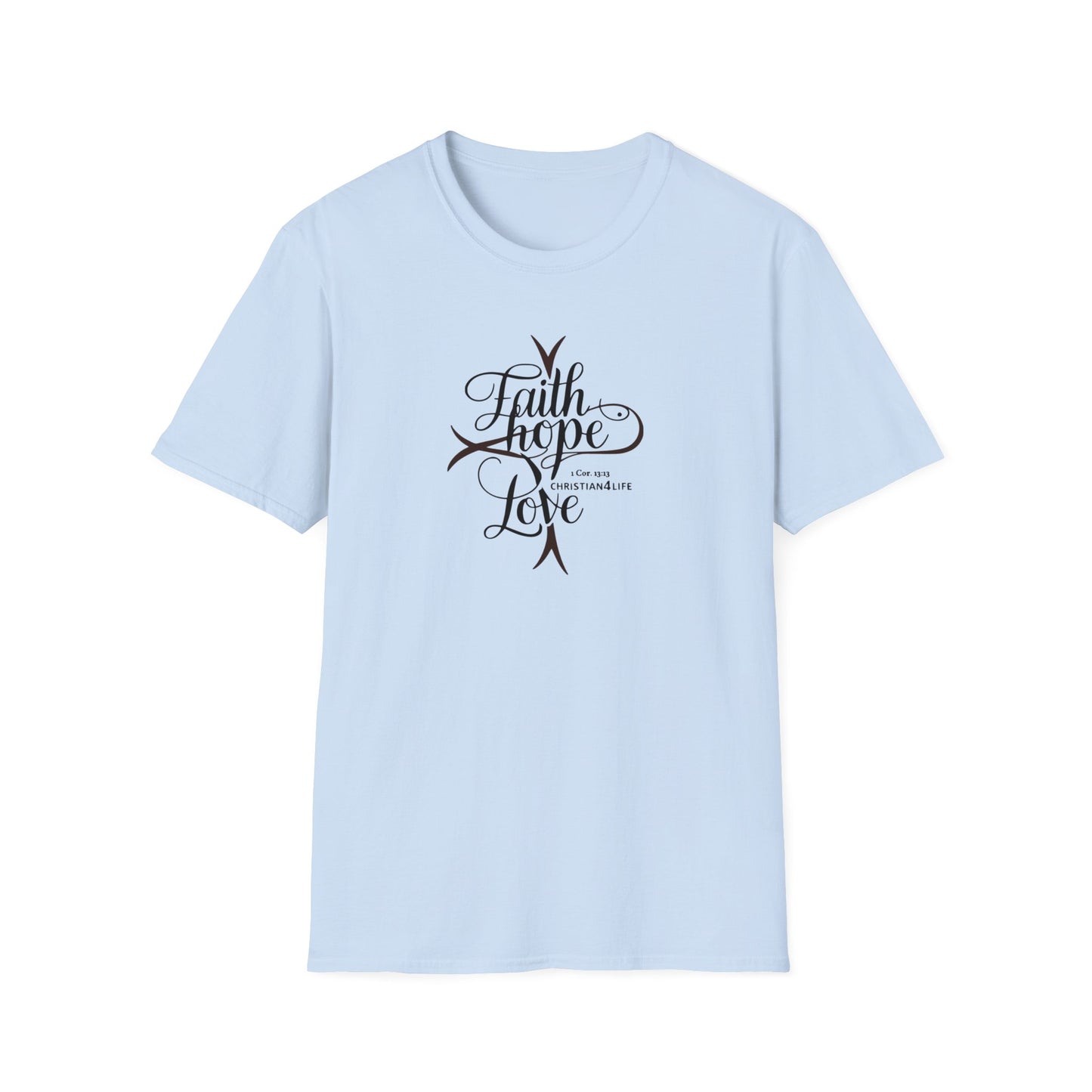 ’Faith Hope Love’ Unisex Christian Cotton Softstyle T-Shirt - Light Blue / S - T-Shirt
