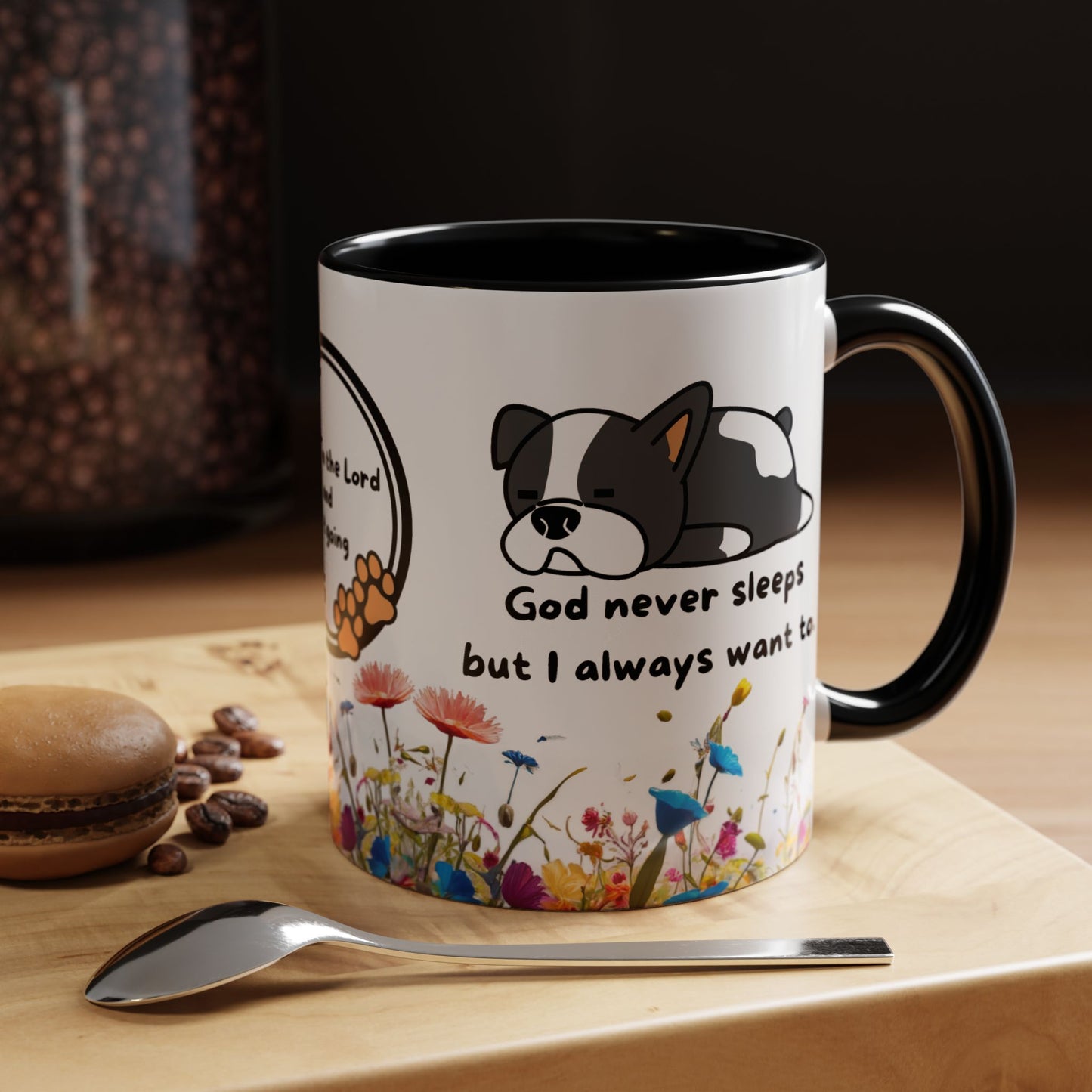 Christian 11oz and 15oz Accent Coffee Mug ’God never sleeps’ (with flowers) - Mug