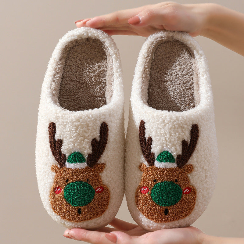 Christmas Winter Home Slippers Elk Soft Cozy Bedroom Slipper - Slippers