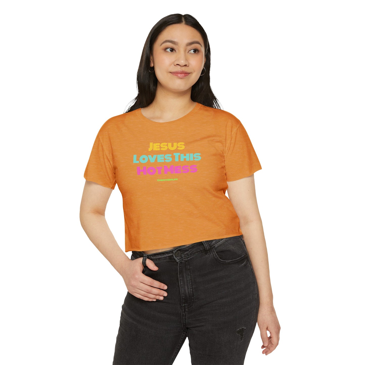 Jesus Loves this Hot Mess -Women’s Festival Crop Top - T-Shirt