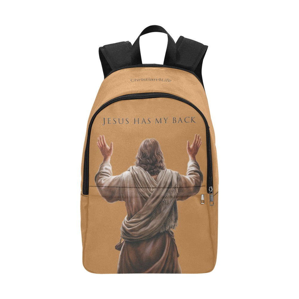 "Jesus Has My Back" Graphic design Christian Backpack (Choose Brown Shade)