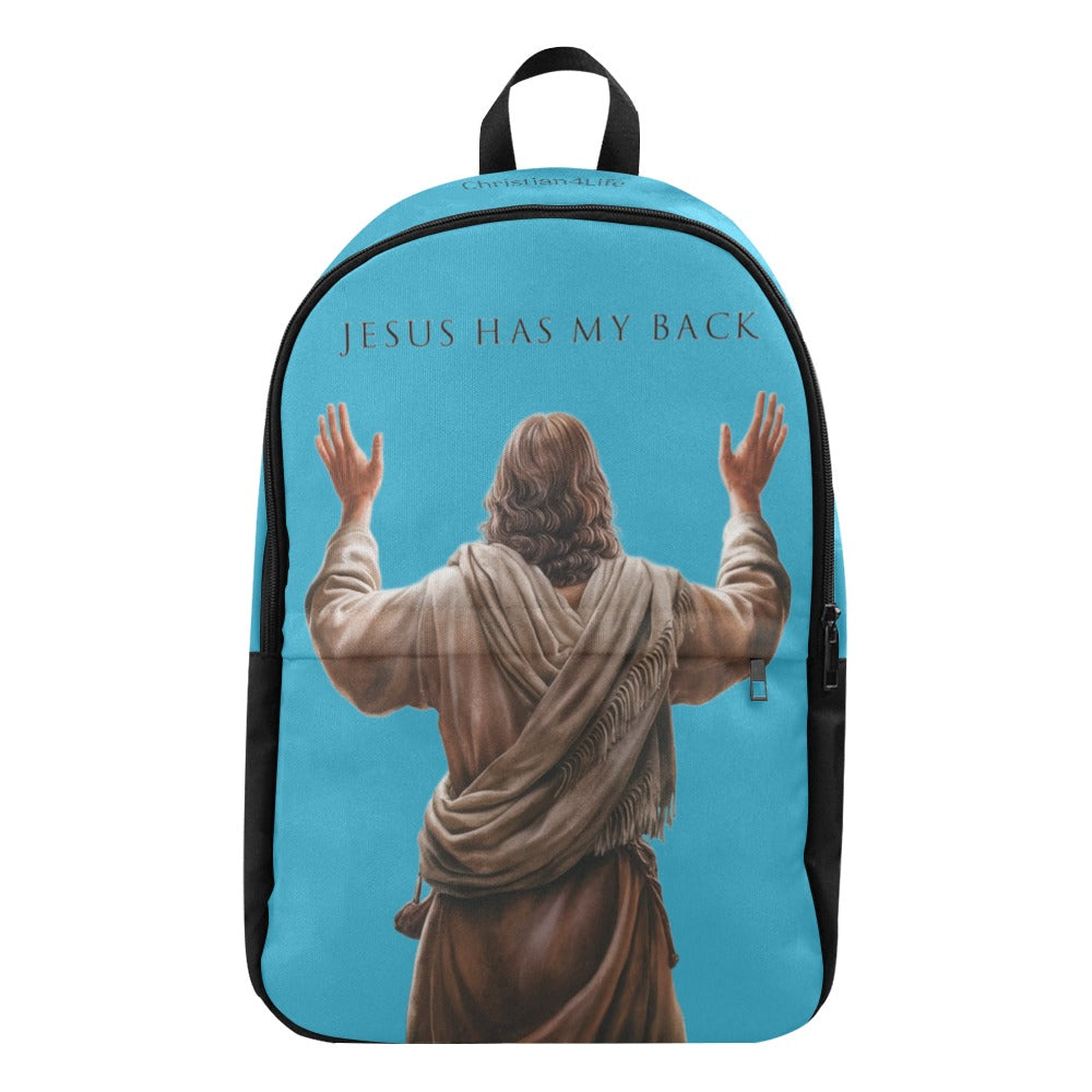 "Jesus Has My Back" Christian Backpack-Black Side Accent (Choose Green or Blue shades)