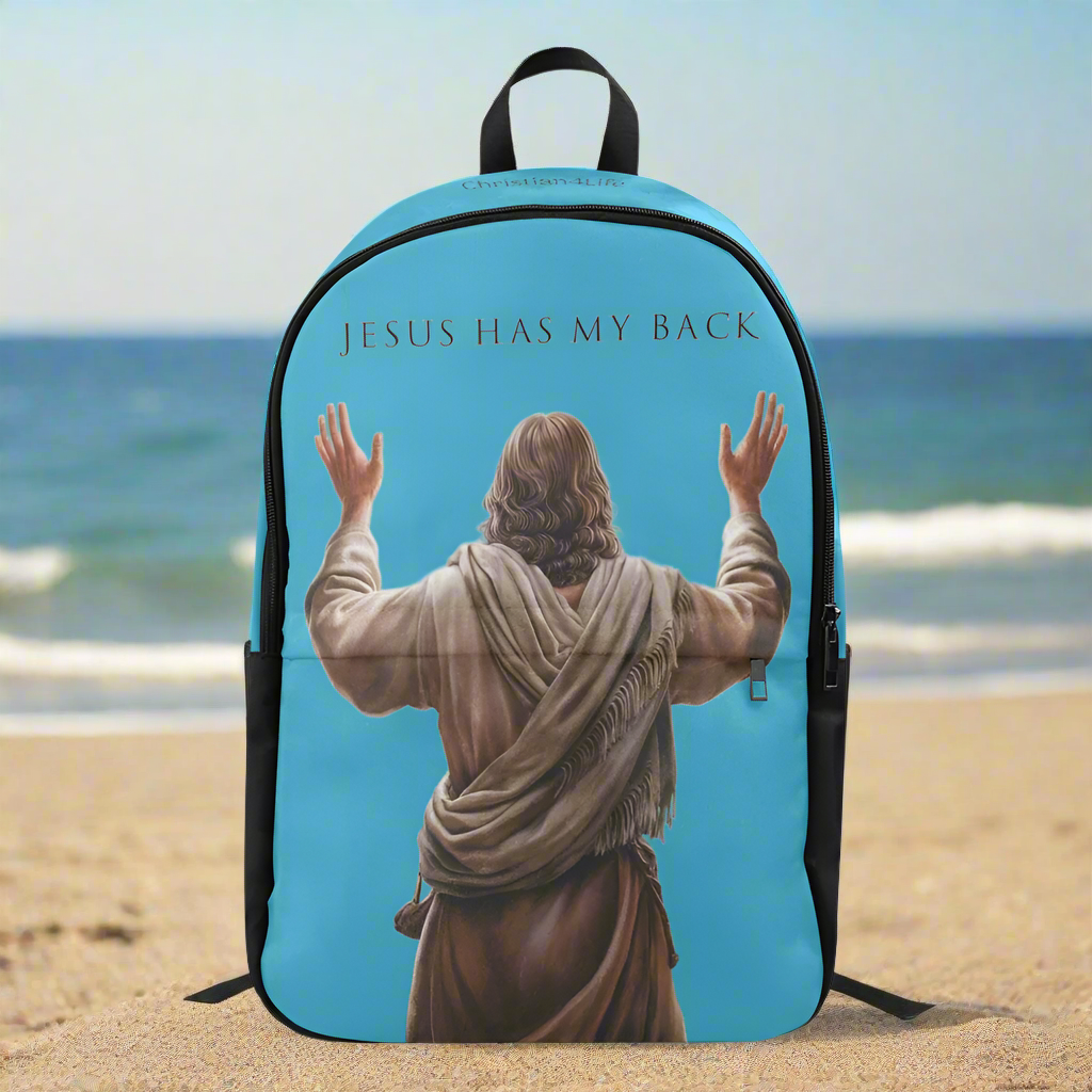 "Jesus Has My Back" Christian Backpack-Black Side Accent (Choose Green or Blue shades)