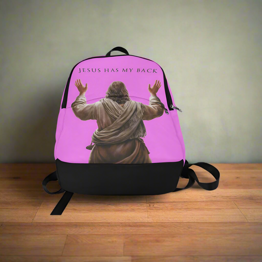 "Jesus Has My Back" Christian Backpack (Choose Pink Shade)