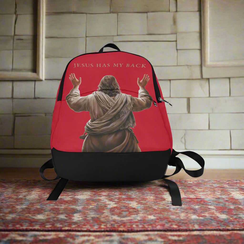 "Jesus Has My Back" Christian Backpack (Choose Red Shade)