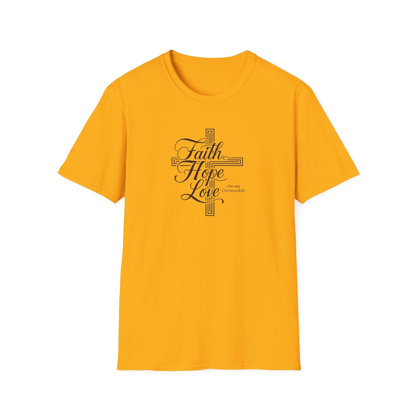 Unisex ’Faith Hope Love’ Christian Cotton Softstyle T-Shirt - Gold / L - T-Shirt