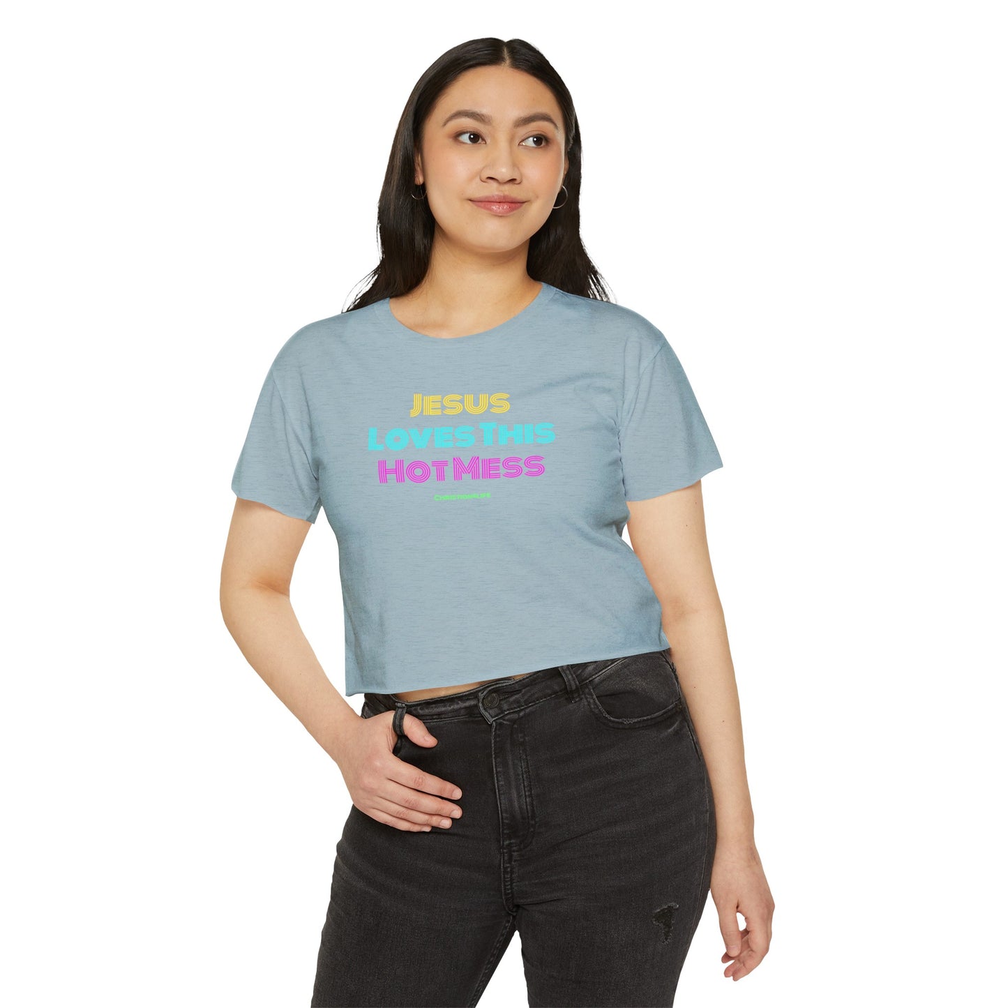 Jesus Loves this Hot Mess -Women’s Festival Crop Top - T-Shirt