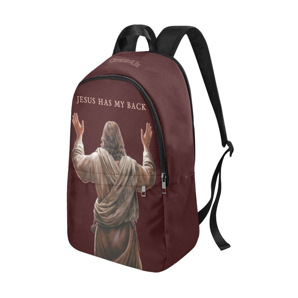 "Jesus Has My Back" Graphic design Christian Backpack (Choose Brown Shade)