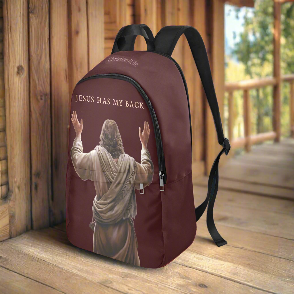 "Jesus Has My Back" Graphic design Christian Backpack (Choose Brown Shade)