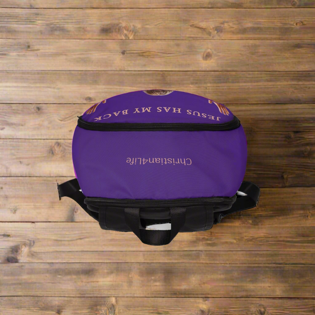 ’Jesus Has My Back’ Graphic design Christian Backpack (purple) - One size - Bags