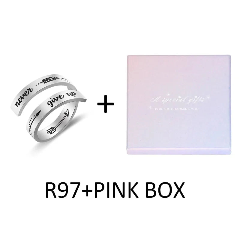 Adjustable Christian Faith Rings (Multiple styles) - Never Give up R97 + Pink Box / 9-Adjustable - Jewelry